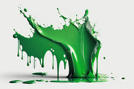 Green paint spill on a white background in an isolated viewの素材