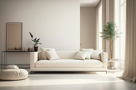 Modern light living room interior beige empty wall mockupの素材