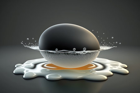 Physics. experiment on water density. Floating in salt water is an egg. the color blackの素材