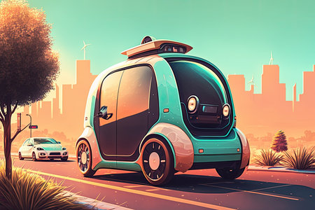 Self driving or driverless vehicle navigating urban terrainの素材