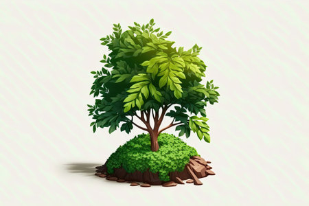 Natural plant growth small trees with green foliage and gentle sunlightの素材