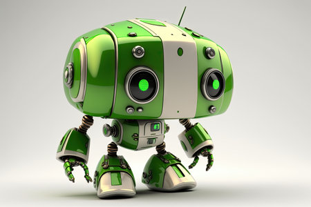 little green robot on white backgroundの素材