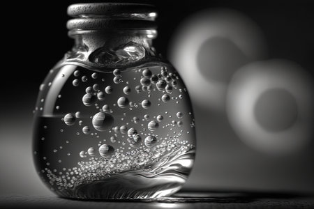 droplets on a small glass water bottleの素材