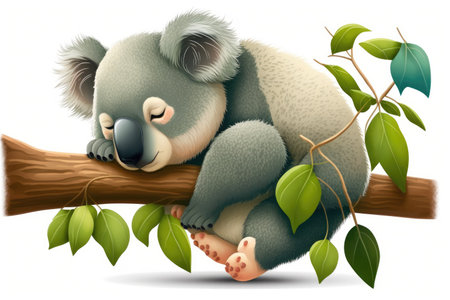 illustration of a cute koala bear dozing off on a tree branchの素材