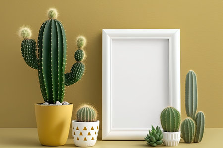 Home design concept with picture frame and ornamental cactusの素材