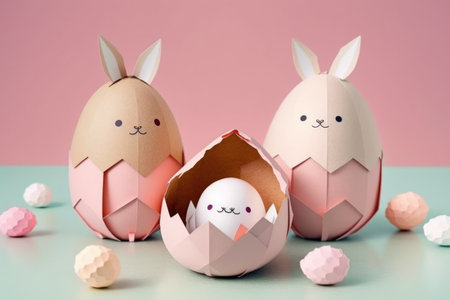 DIY idea for covering Easter eggs with bunny paper. Simple pink Easter conceptの素材