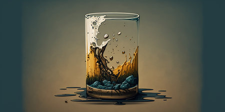 a polluted water glass against a neutral backgroundの素材