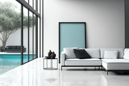 Modern lounge and double space living room interior design with concrete wall background blurredの素材