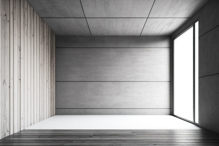 Concrete floor with wooden board walls. Toned. Mockupの素材