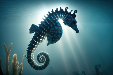 Bright Sunlight Reflecting Off A Swimming Seahorseの素材
