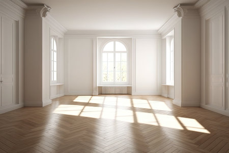 Parquet floor in light spacious empty roomの素材