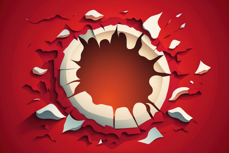 Paper torn in a hole with a crimson backgroundの素材