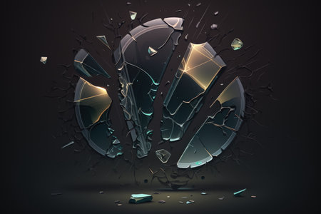 glass fragments with holes on a dark backgroundの素材