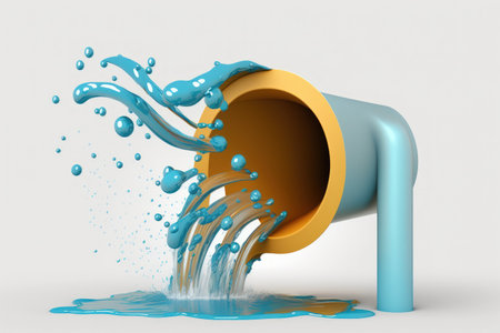 Water splashing out of a pvc plastic pipe on a white backgroundの素材