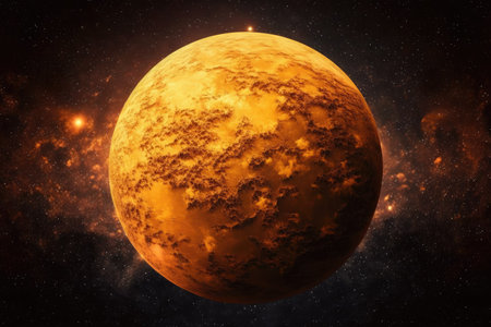 A desolate orange hued terrestrial planet in spaceの素材