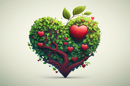 the blossoming of a heart shaped apple treeの素材