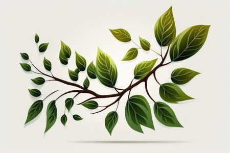 branches and a green leaf against a white backgroundの素材