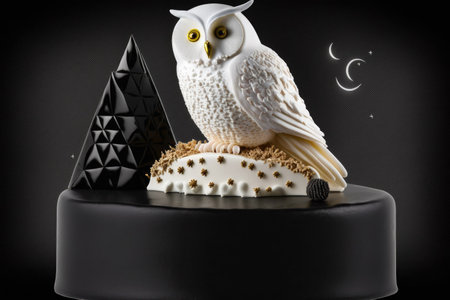 White wizard cake topped with a black owlの素材
