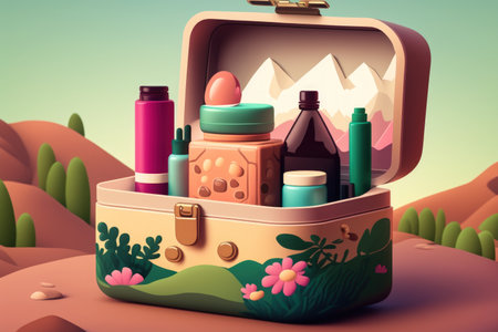 makeup container against a natural backdropの素材
