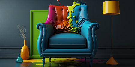 Trendy room interior with modern color armchairの素材