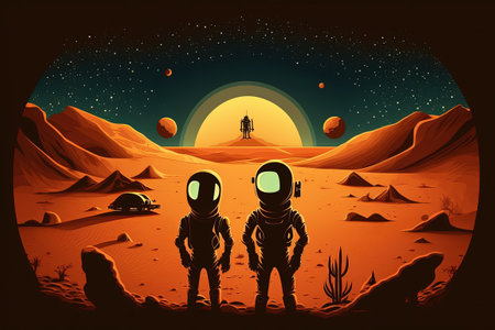 Martians in space explorers of the red planet Mars ( science )の素材