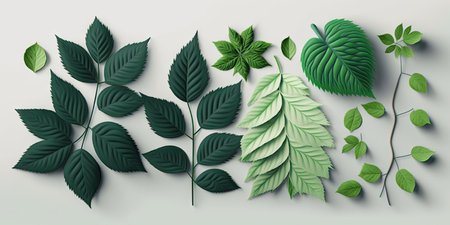 Inventive design using green leaves. Lay flat. Spring in nature ideaの素材