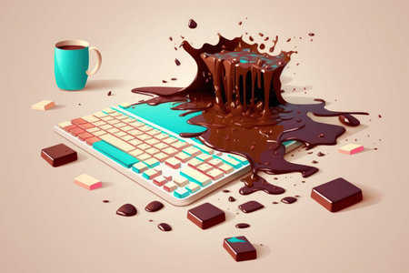 spill coffee on the keyboard of a computerの素材