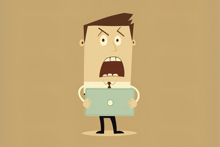 young informatic man isolated on beige background shrugs shoulders and open eyes confusedの素材