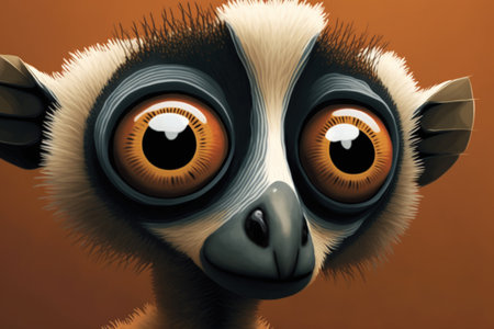 humorous close up of a lemur with large eyesの素材