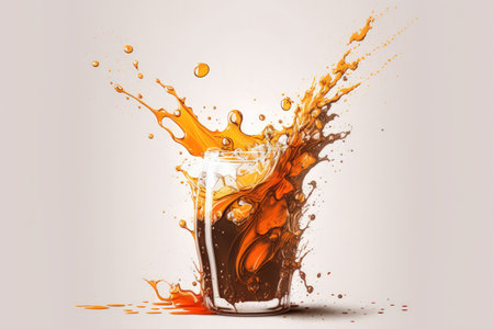 Splashing orange juice and coke on a white background in a glassの素材