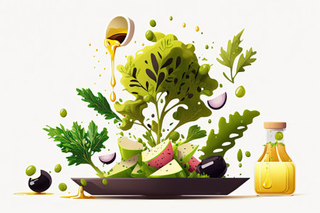 Assembling a salad with olive oil to drizzleの素材