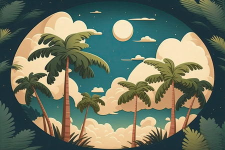 Tropical sky with vintage style coconut treesの素材