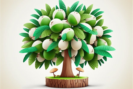 Tree of coconuts in front of a blank white backgroundの素材