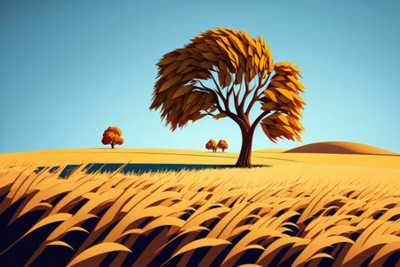 Tree and wheat fieldの素材