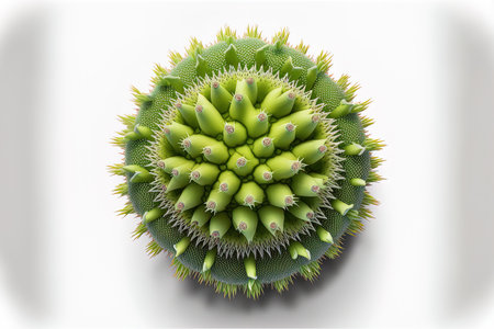 Top view of a little plastic cactus succulent in closeup on a white backgroundの素材