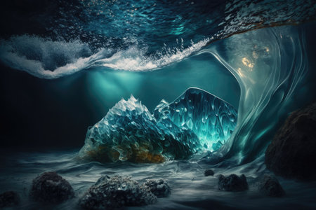 Underwater world glimpsed in dark, icy tonesの素材