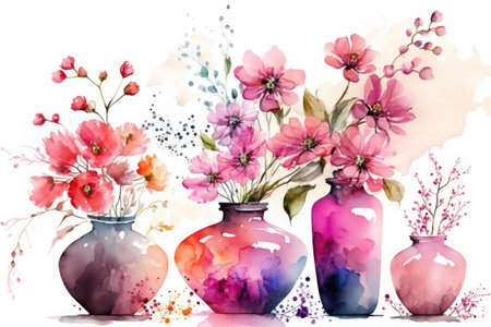 Vases of Pink Watercolor Flowersの素材