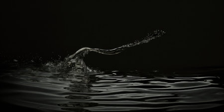 picture of sparse water up close on a dark backgroundの素材