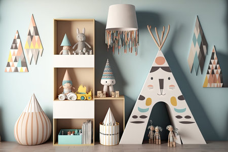 Wall model in a room for children. Bohemian and Scandinavian decorの素材