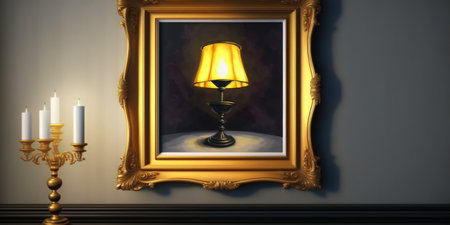 classic wall interior and modern frame with gold lampの素材
