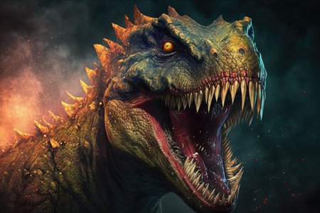 The dinosaur monster is fumingの素材