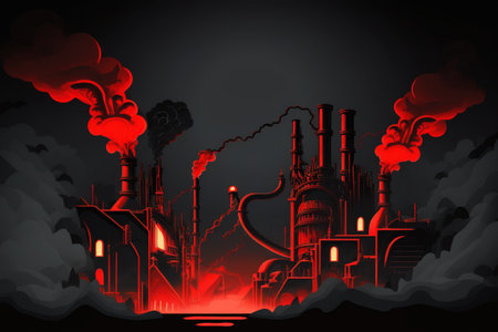 The background is black with red steam. Copy spaceの素材