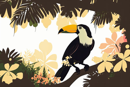 White backed toco toucan perched in a treeの素材