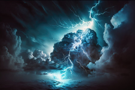 There was a flash of lightning in the midst of the stormy cloudsの素材