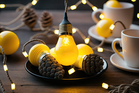 An idea for a restaurant with yellow lightbulbsの素材