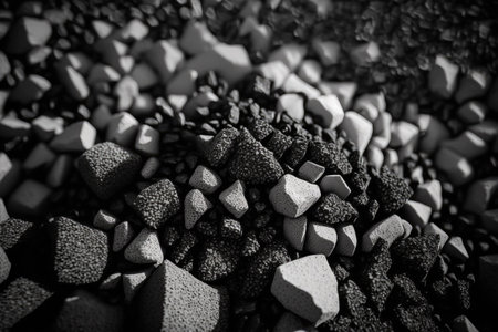 Background consisting of natural black embers Industrial coals. Design of a volcanic rock backgroundの素材