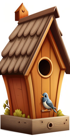 Beautiful wooden bird box isolated on whiteの素材