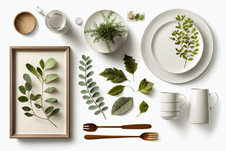 Tableware decorations on whiteの素材