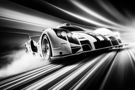 And the motion blur background as the race car crosses the finish lineの素材