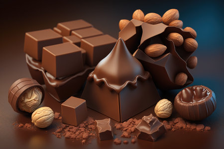 chocolate with hazelnut chunks in macro photography of still life foodの素材